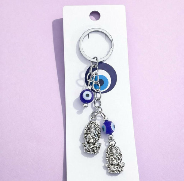 Evil eye KEYCHAIN with multiple ganesha charms
