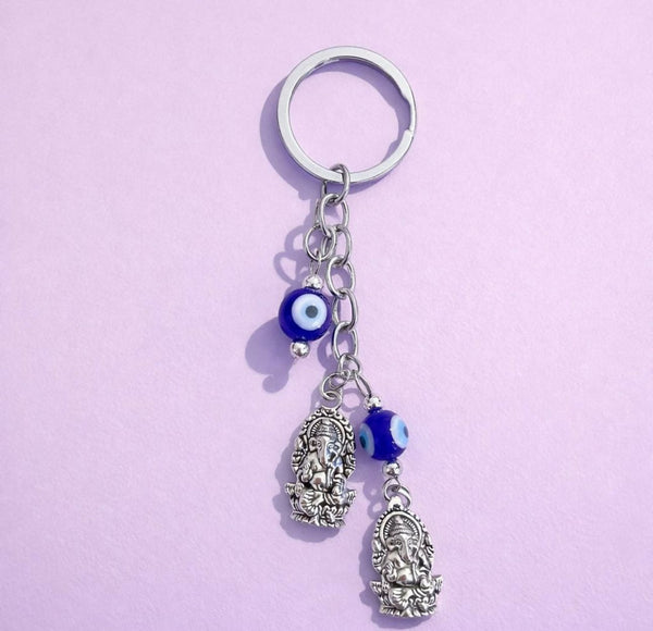 Evil eye KEYCHAIN with multiple ganesha charms