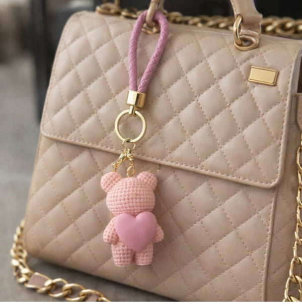 Pink bear KEYCHAIN with heat charm
