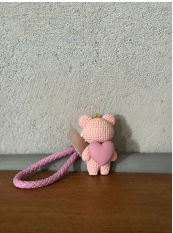 Pink bear KEYCHAIN with heat charm