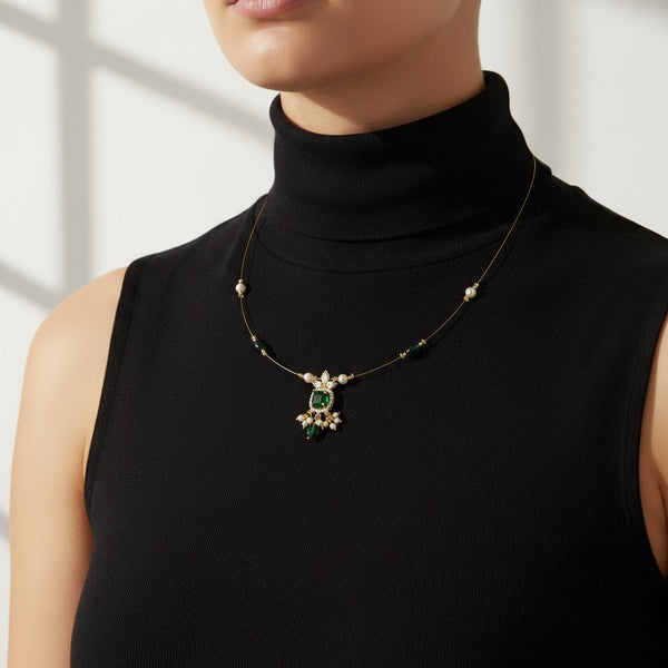 Invisible Chain with Green Gemstone