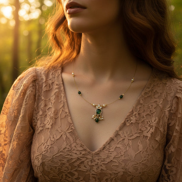 Invisible Chain with Green Gemstone