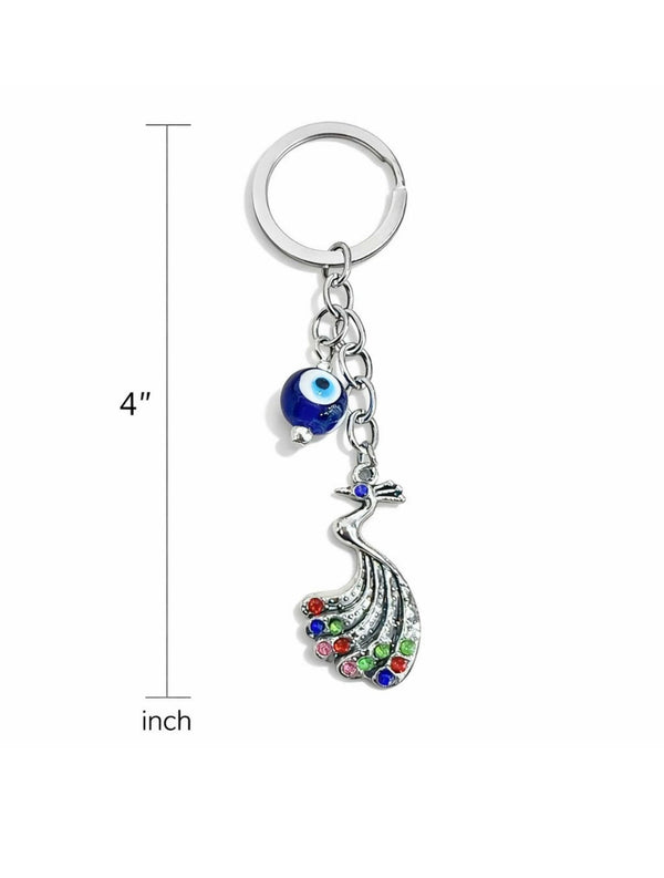 Metal peacock and evil eye charm KEYCHAIN