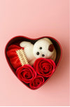 RED HEART box with teddy bear a surprise gift