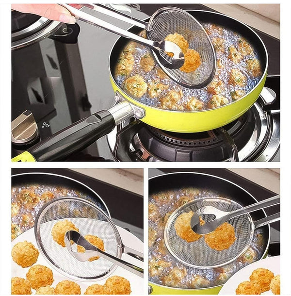 2in1 Stainless Steel mesh Strainer Spoon with Clip